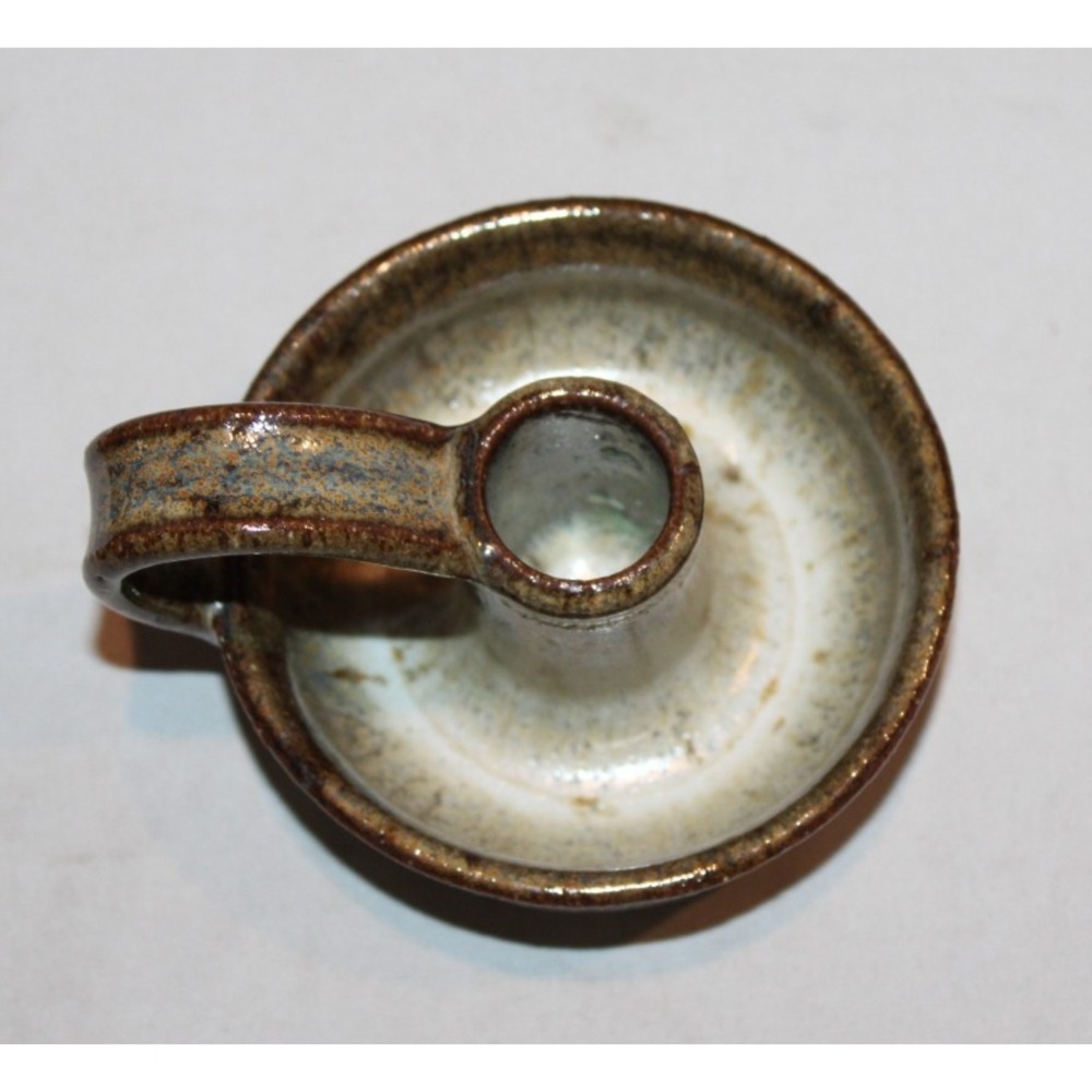 J. Borggren signed pottery candle holder decor beige browns  finger handle - Picture 4 of 7